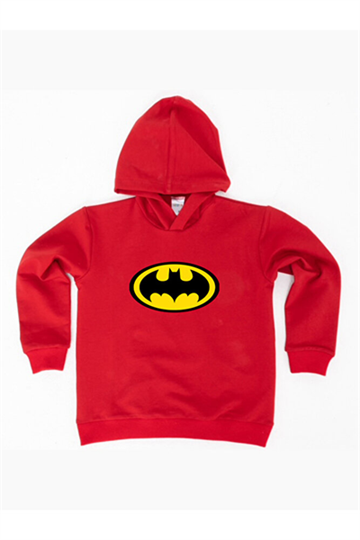 Batman Baskılı Kapüşonlu Pamuklu Kumaş Çocuk Sweatshirt