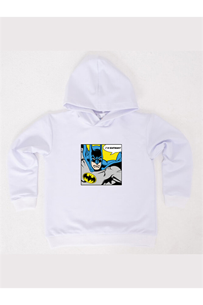 Batman baskılı kapüşonlu pamuklu kumaş çocuk sweatshirt