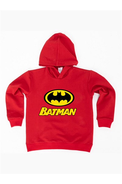 Batman Baskılı Kapüşonlu Pamuklu Kumaş Çocuk Sweatshirt