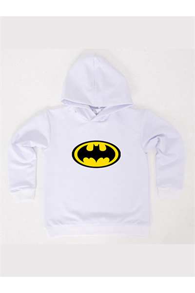Batman Baskılı Kapüşonlu Pamuklu Kumaş Çocuk Sweatshirt