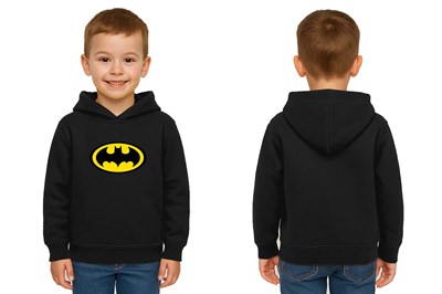 Batman Baskılı Kapüşonlu Pamuklu Kumaş Çocuk Sweatshirt