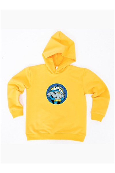 Batman baskılı kapüşonlu pamuklu kumaş çocuk sweatshirt