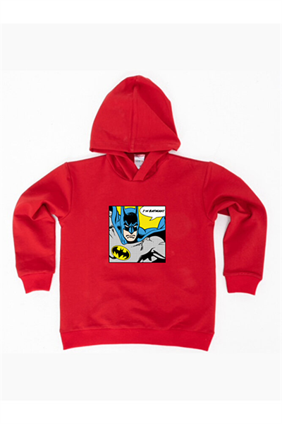 Batman baskılı kapüşonlu pamuklu kumaş çocuk sweatshirt