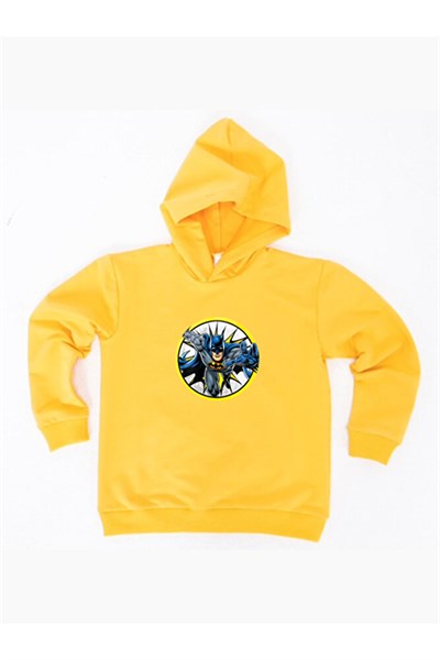 Batman baskılı kapüşonlu pamuklu kumaş çocuk sweatshirt