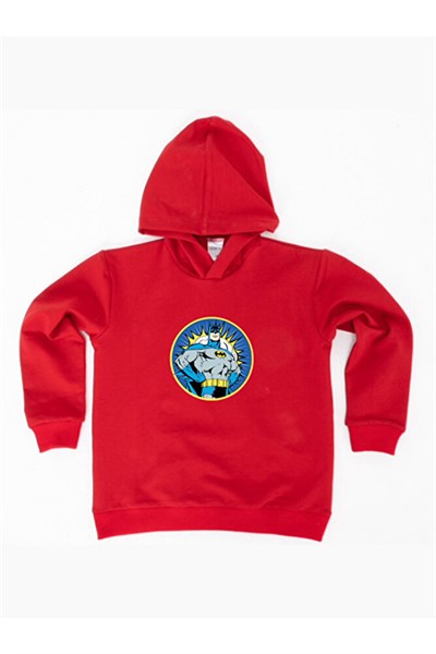 Batman baskılı kapüşonlu pamuklu kumaş çocuk sweatshirt