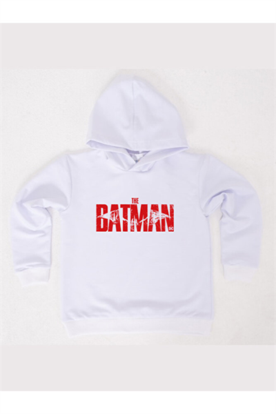 Batman baskılı kapüşonlu pamuklu kumaş çocuk sweatshirt