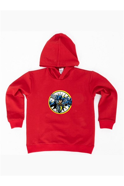 Batman baskılı kapüşonlu pamuklu kumaş çocuk sweatshirt