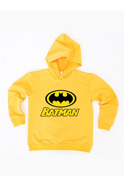 Batman Baskılı Kapüşonlu Pamuklu Kumaş Çocuk Sweatshirt
