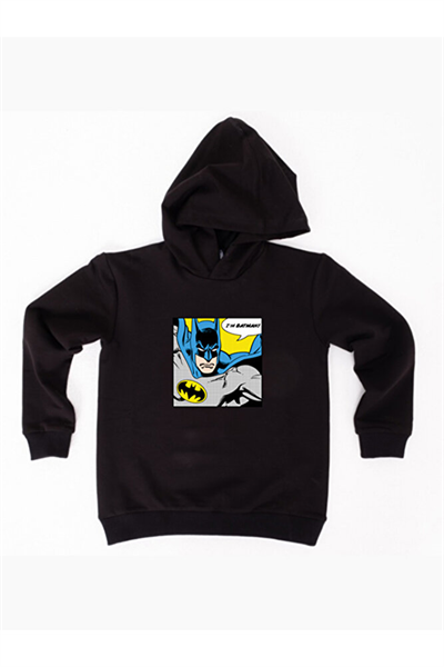 Batman baskılı kapüşonlu pamuklu kumaş çocuk sweatshirt