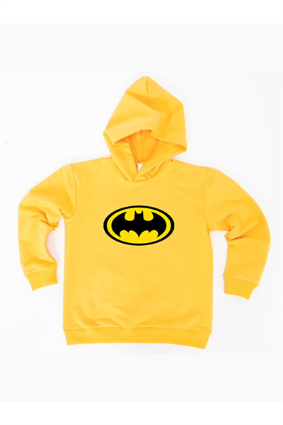 Batman Baskılı Kapüşonlu Pamuklu Kumaş Çocuk Sweatshirt