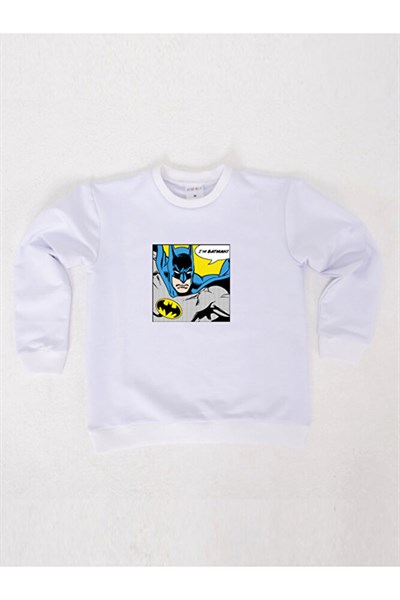 Batman baskılı pamuklu kumaş çocuk sweatshirt