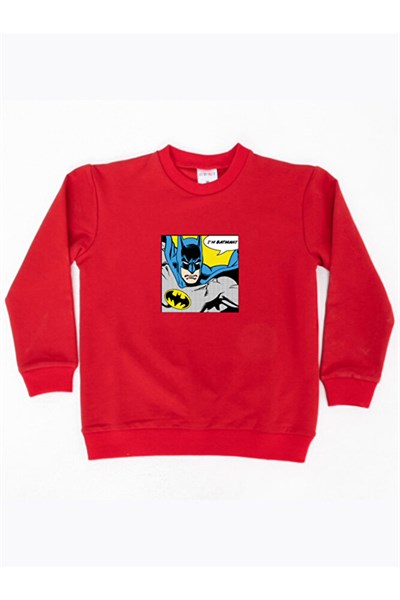 Batman baskılı pamuklu kumaş çocuk sweatshirt