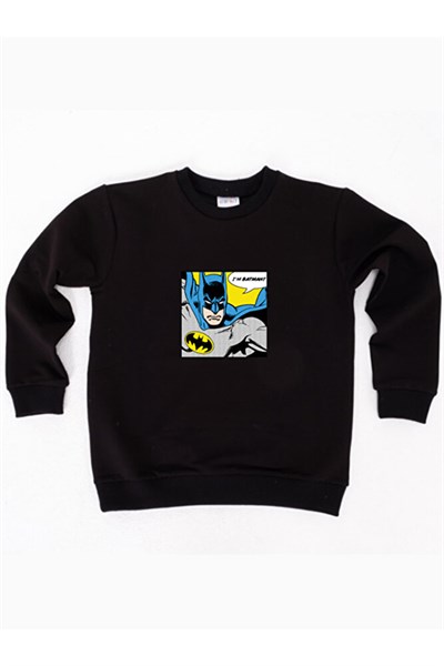 Batman baskılı pamuklu kumaş çocuk sweatshirt