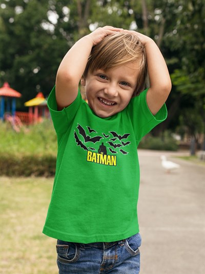 Batman baskılı pamuklu penye kumaş çocuk tshirt