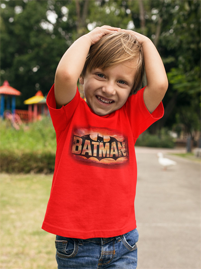 Batman baskılı pamuklu penye kumaş çocuk tshirt