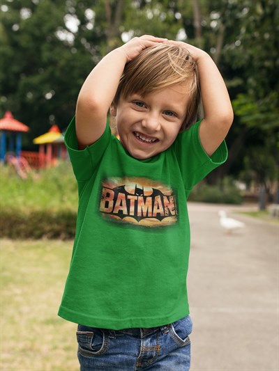 Batman baskılı pamuklu penye kumaş çocuk tshirt