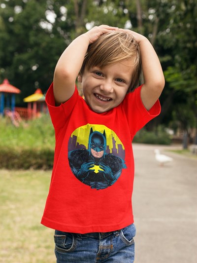 Batman baskılı pamuklu penye kumaş çocuk tshirt