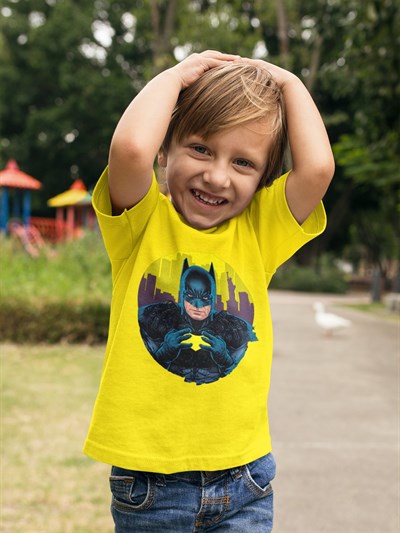 Batman baskılı pamuklu penye kumaş çocuk tshirt
