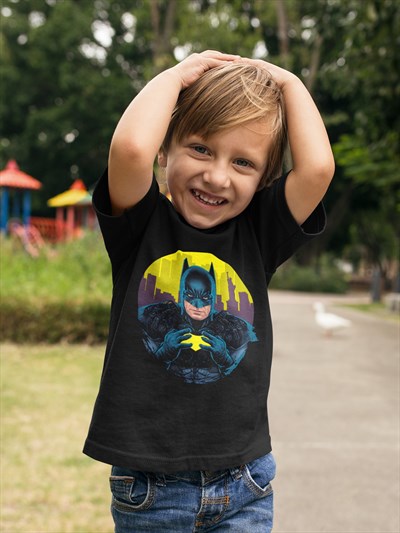Batman baskılı pamuklu penye kumaş çocuk tshirt