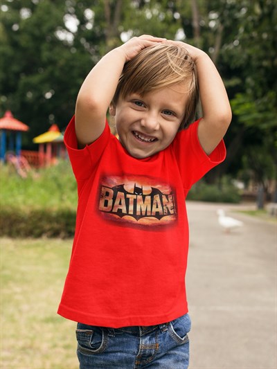 Batman baskılı pamuklu penye kumaş çocuk tshirt