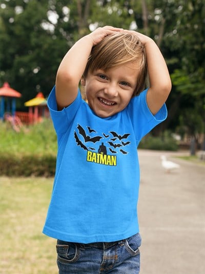Batman baskılı pamuklu penye kumaş çocuk tshirt