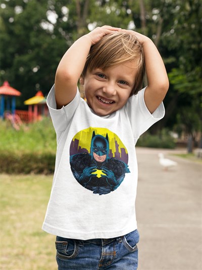 Batman baskılı pamuklu penye kumaş çocuk tshirt