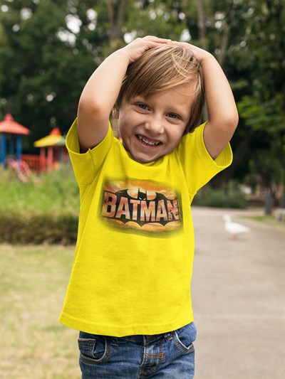 Batman baskılı pamuklu penye kumaş çocuk tshirt