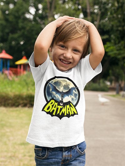Batman baskılı pamuklu penye kumaş çocuk tshirt