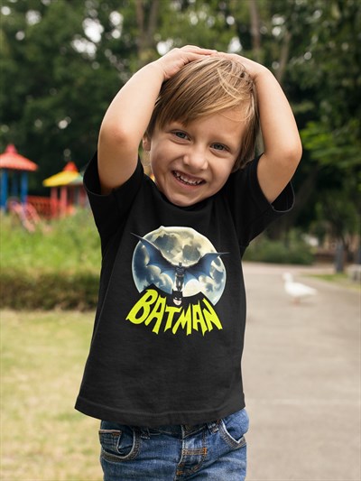 Batman baskılı pamuklu penye kumaş çocuk tshirt