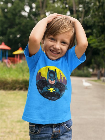 Batman baskılı pamuklu penye kumaş çocuk tshirt