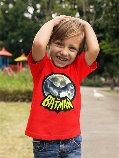 Batman baskılı pamuklu penye kumaş çocuk tshirt
