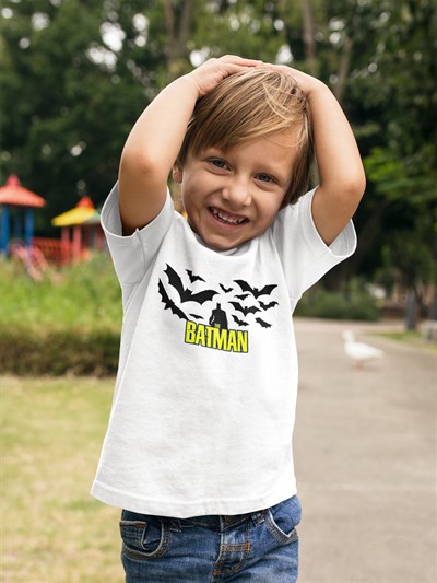 Batman baskılı pamuklu penye kumaş çocuk tshirt