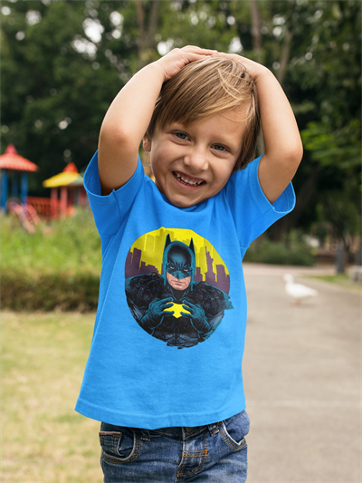 Batman baskılı pamuklu penye kumaş çocuk tshirt