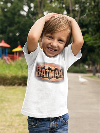 Batman baskılı pamuklu penye kumaş çocuk tshirt