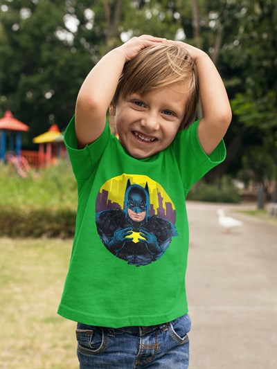 Batman baskılı pamuklu penye kumaş çocuk tshirt