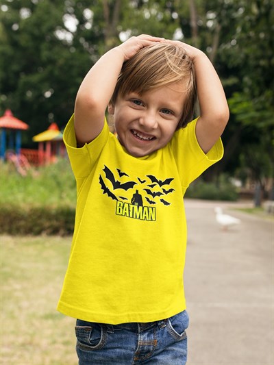 Batman baskılı pamuklu penye kumaş çocuk tshirt