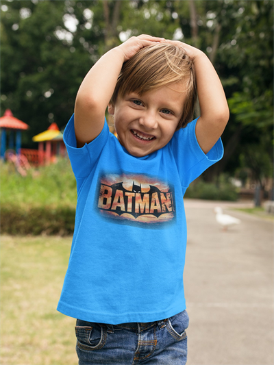 Batman baskılı pamuklu penye kumaş çocuk tshirt