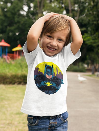 Batman baskılı pamuklu penye kumaş çocuk tshirt