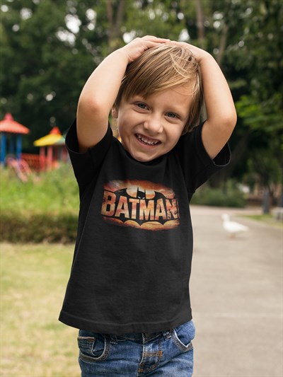 Batman baskılı pamuklu penye kumaş çocuk tshirt