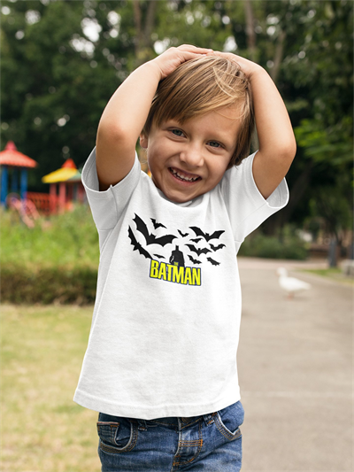 Batman baskılı pamuklu penye kumaş çocuk tshirt