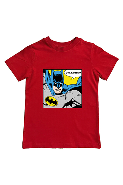 Batman baskılı pamuklu penye kumaş yazlık çocuk tişört
