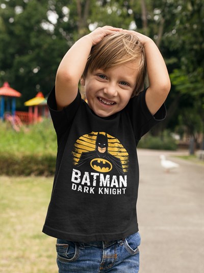 Batman baskılı pamuklu penye kumaş yazlık çocuk tişört
