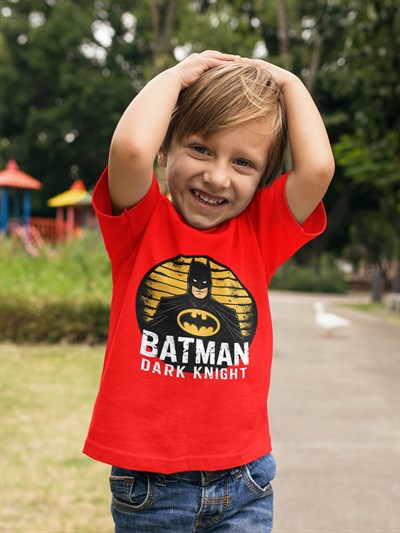 Batman baskılı pamuklu penye kumaş yazlık çocuk tişört