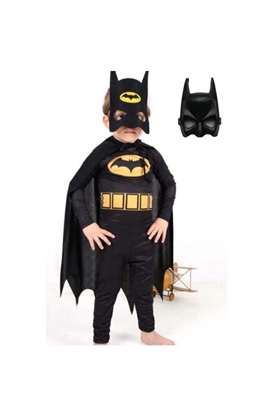 Batman Çocuk Kostümü Maskeli - Pelerinli Ve 2 Adet Maskeli
