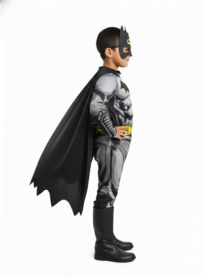 Batman Kaslı Çocuk Kostümü Yeni Sezon Siyah Pelerinli Maskeli Süper kahraman Kaslı Kostümü