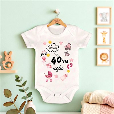 Beyaz kısa kol 40ım uçtu temalı baskılı Bebek Zıbın Bisiklet Yaka Unisex Body %100 Pamuk