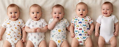 Beyaz kısa kol 5li desenli Bebek Zıbın seti Bisiklet Yaka Unisex Body %100 Pamuk