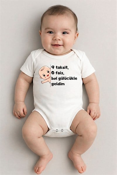 Beyaz kısa kol 9 taksit 0 faiz temalı baskılı Bebek Zıbın Bisiklet Yaka Unisex Body %100 Pamuk