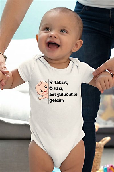 Beyaz kısa kol 9 taksit 0 faiz temalı baskılı Bebek Zıbın Bisiklet Yaka Unisex Body %100 Pamuk