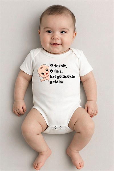 Beyaz kısa kol 9 taksit 0 faiz temalı baskılı Bebek Zıbın Bisiklet Yaka Unisex Body %100 Pamuk
